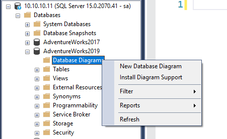 Database Diagram Menu in SSMS